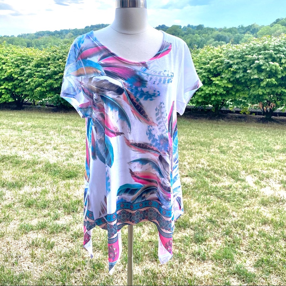 Blush Plus Size Short Sleeve Handkerchief Hem Top